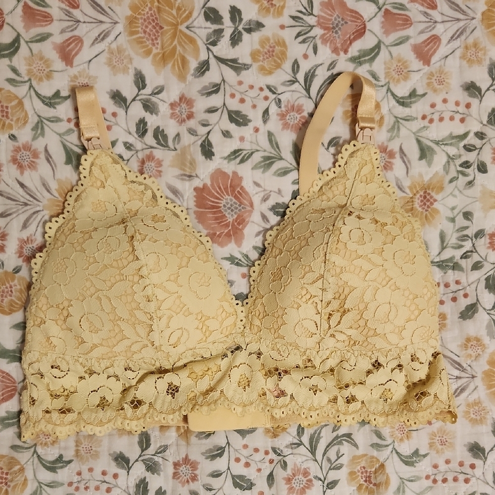 Momanda Yellow Nursing Lace Bralette